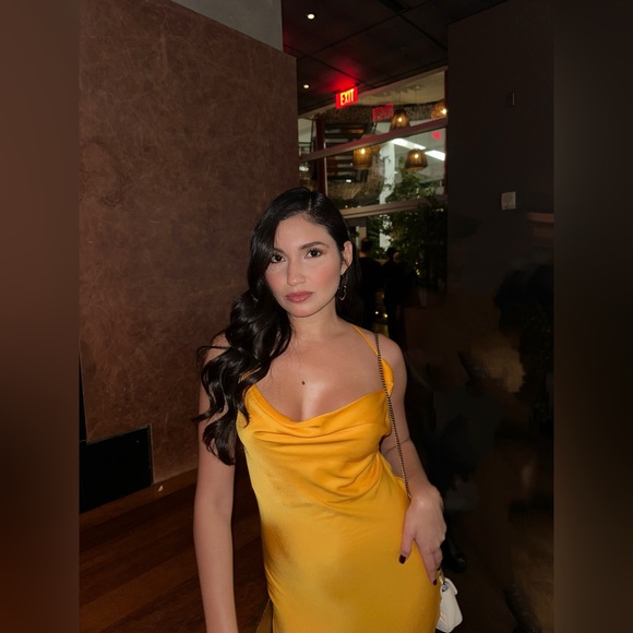 mango yellow dress satin MANGO - Satin halter neck dress pastel yellow